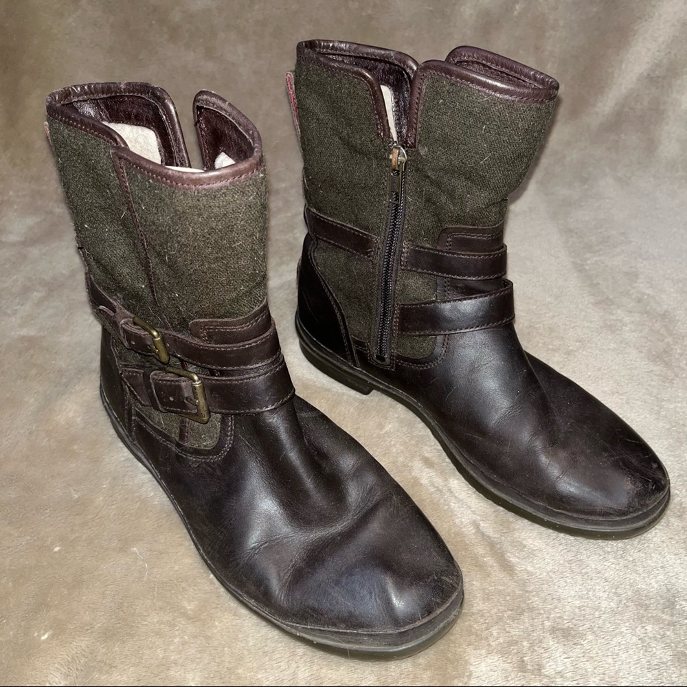 UGG Simmens Waterproof Brown Leather Motorcycle Boots Women’s Size 8